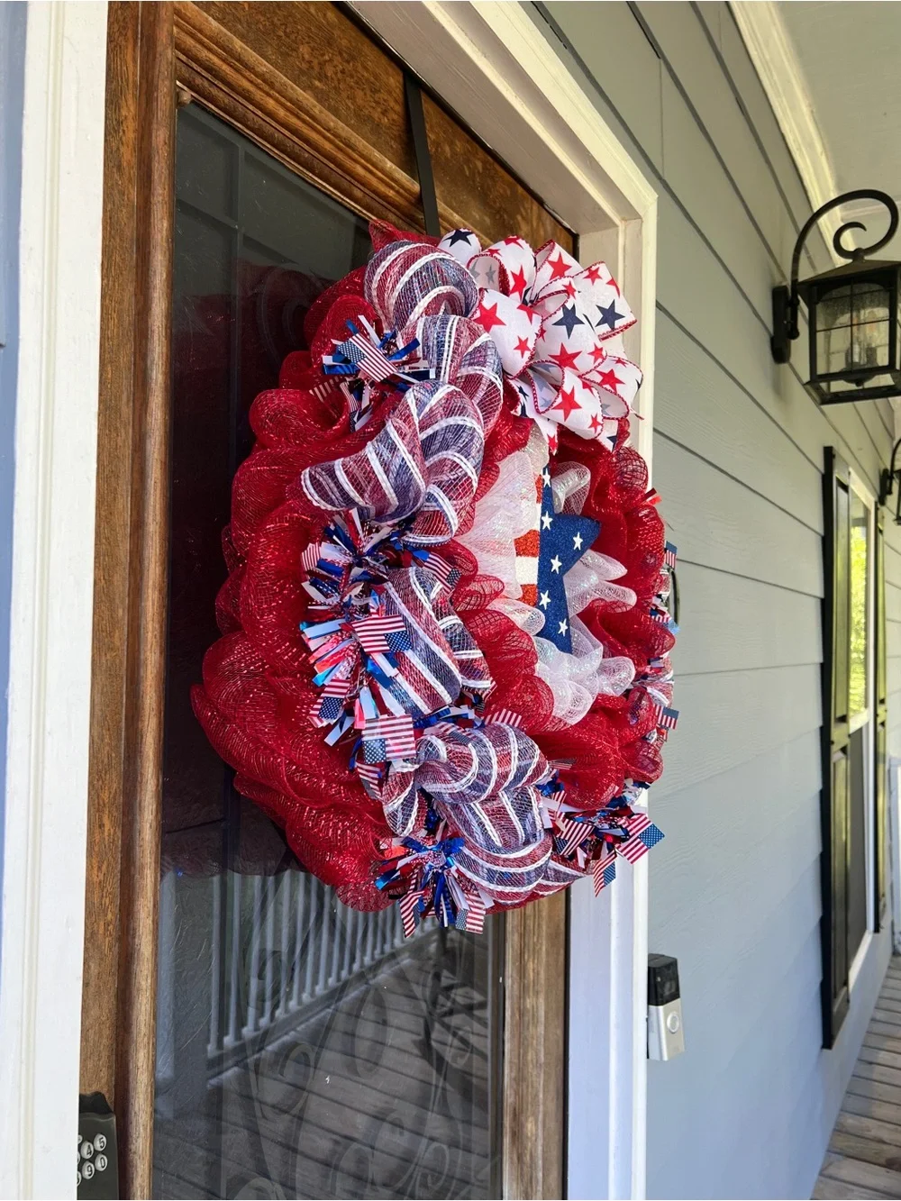 Handmade Patriotic Red, White & Blue with Star Deco Mesh Holiday Wreath